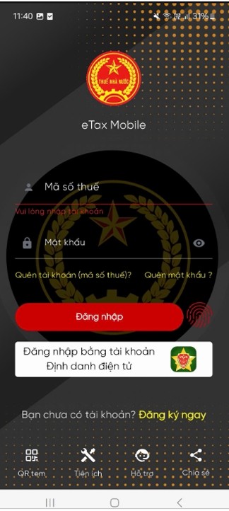 Đăng nhập eTax Mobile bằng VNeID