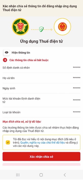 Xác nhận chia sẻ thông tin VNeID