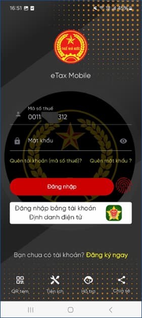 Đăng nhập eTax Mobile bằng MST